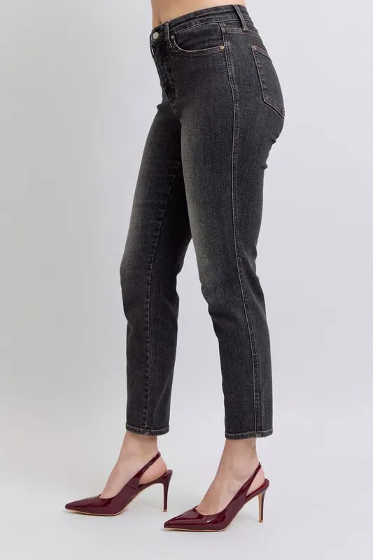 Image of Judy Blue Full Size Mid Rise Tummy Control Slim Jeans Plus Size | Queeble.shop