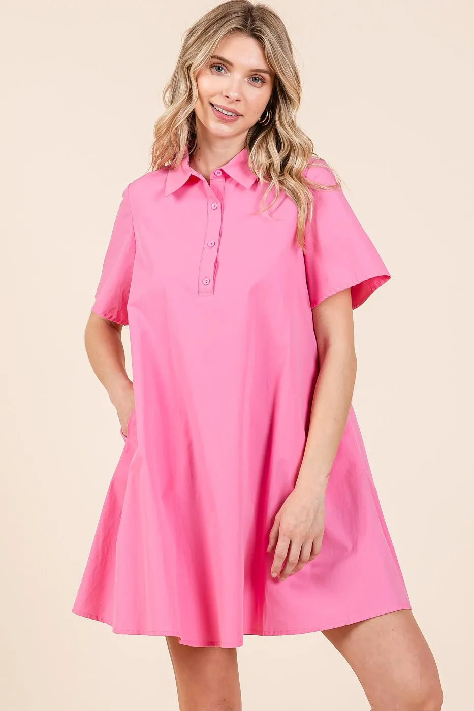 Image of Mittoshop Poplin Collar Pleated Back Mini Dress | Queeble.shop