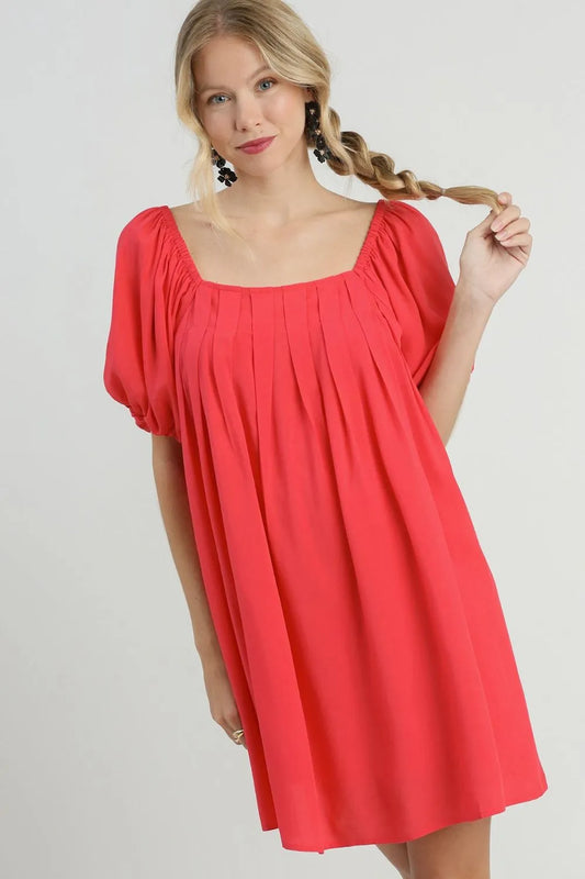 Image of Umgee Full Size Squared Neck Puff Sleeve Mini Dress Plus Size | Queeble.shop
