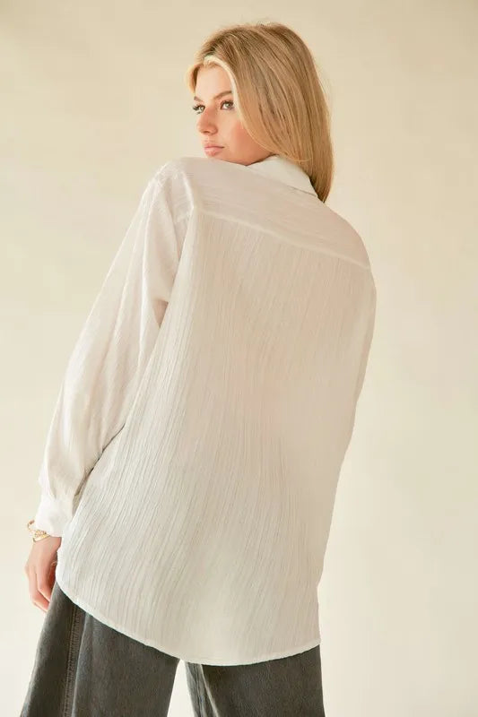 Image of Davi & Dani Crinkled Jacquard Button Down Shirt | Queeble.shop