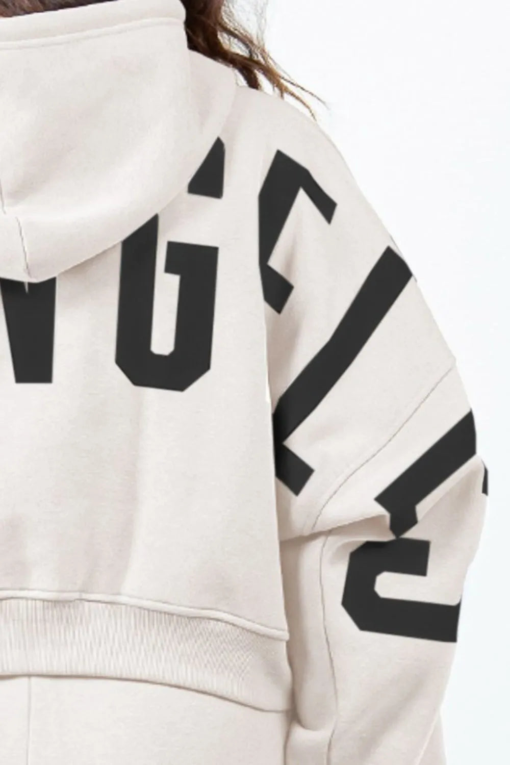 Image of American Bazi Letter Graphic Long Sleeve Drawstring Cropped Hoodie | Queeble.shop
