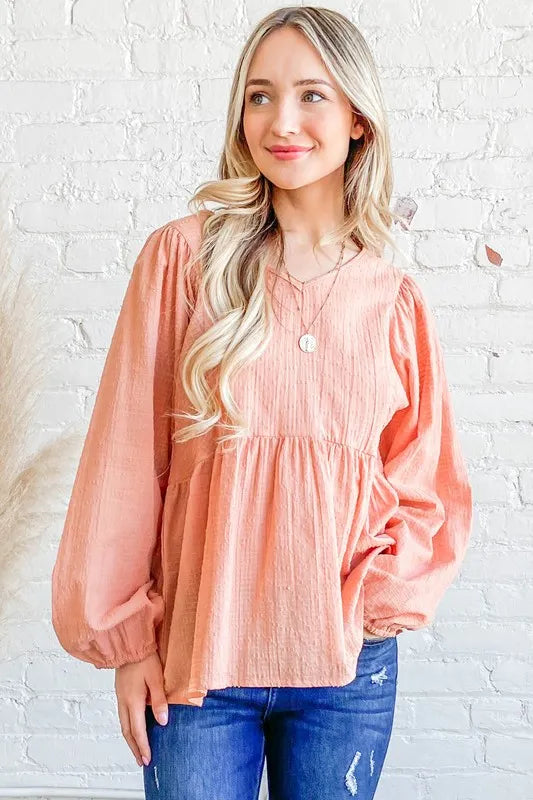 Image of And The Why Textured V Neck Blouse Top | Queeble.shop