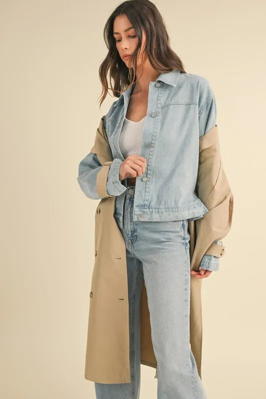 Image of MABLE Layered Look Trench Coat With Denim Jacket | Queeble.shop