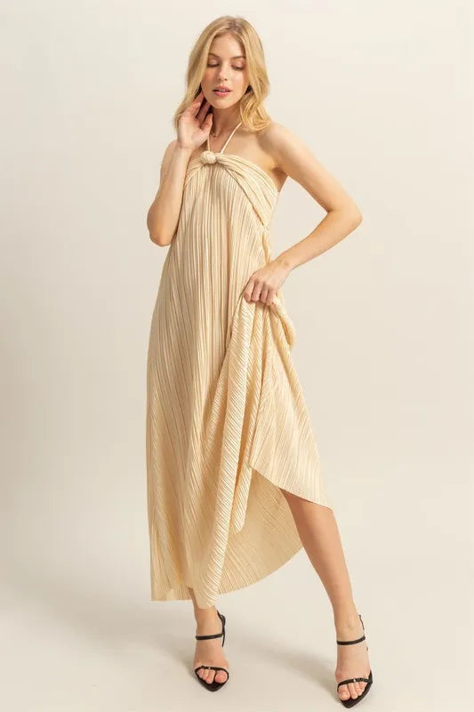 Image of HYFVE Knotted Detail Halter Neck Flowy Maxi Dress | Queeble.shop