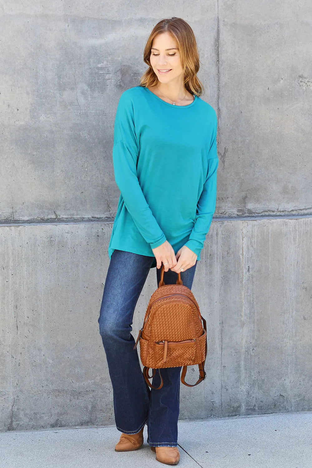 Image of Basic Bae Full Size Round Neck Dropped Shoulder T-Shirt | Queeble.shop