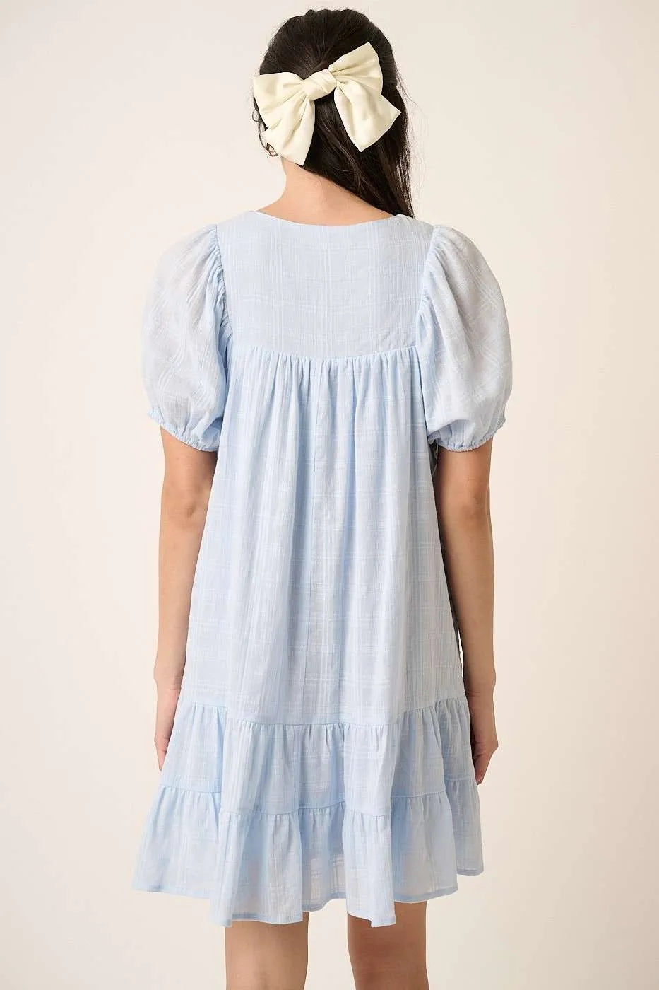 Image of Mittoshop Tassel Tie Plaid Gauze Short Sleeve Mini Dress | Queeble.shop