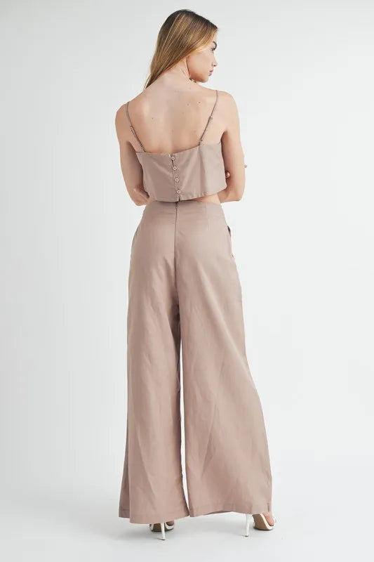 Image of MABLE Linen Mix Crop Cami and Wide Leg Pants Set | Queeble.shop