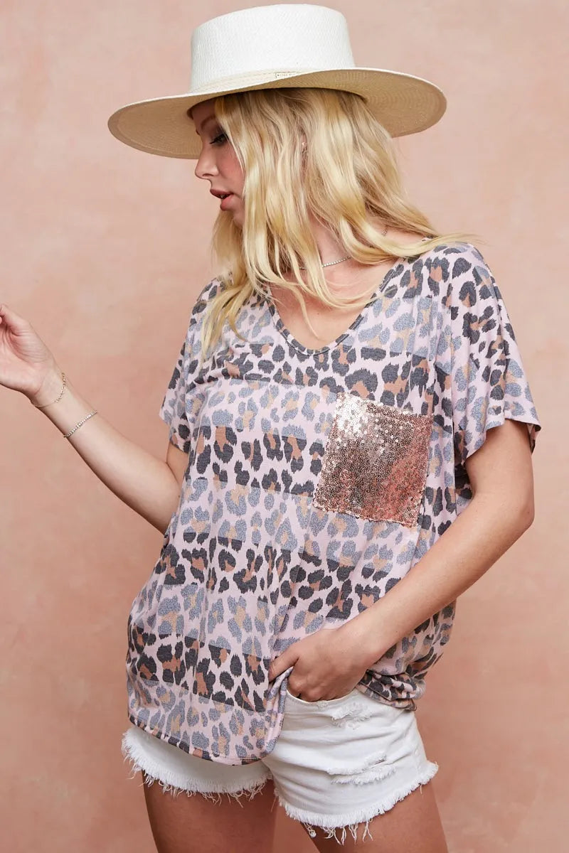 Image of BiBi Leopard Stripe Printed Jersey T-Shirt | Queeble.shop