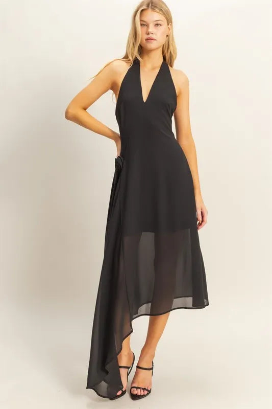 Image of HYFVE Chiffon Halter Asymmetrical Hem Dress | Queeble.shop