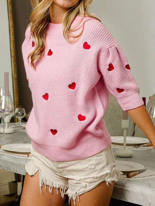 Image of Heart Embroidered Dropped Shoulder Sweater | Queeble.shop