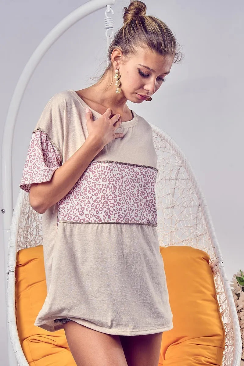 Image of BiBi Triblend Knit with Leopard Block Out Stitching | Queeble.shop