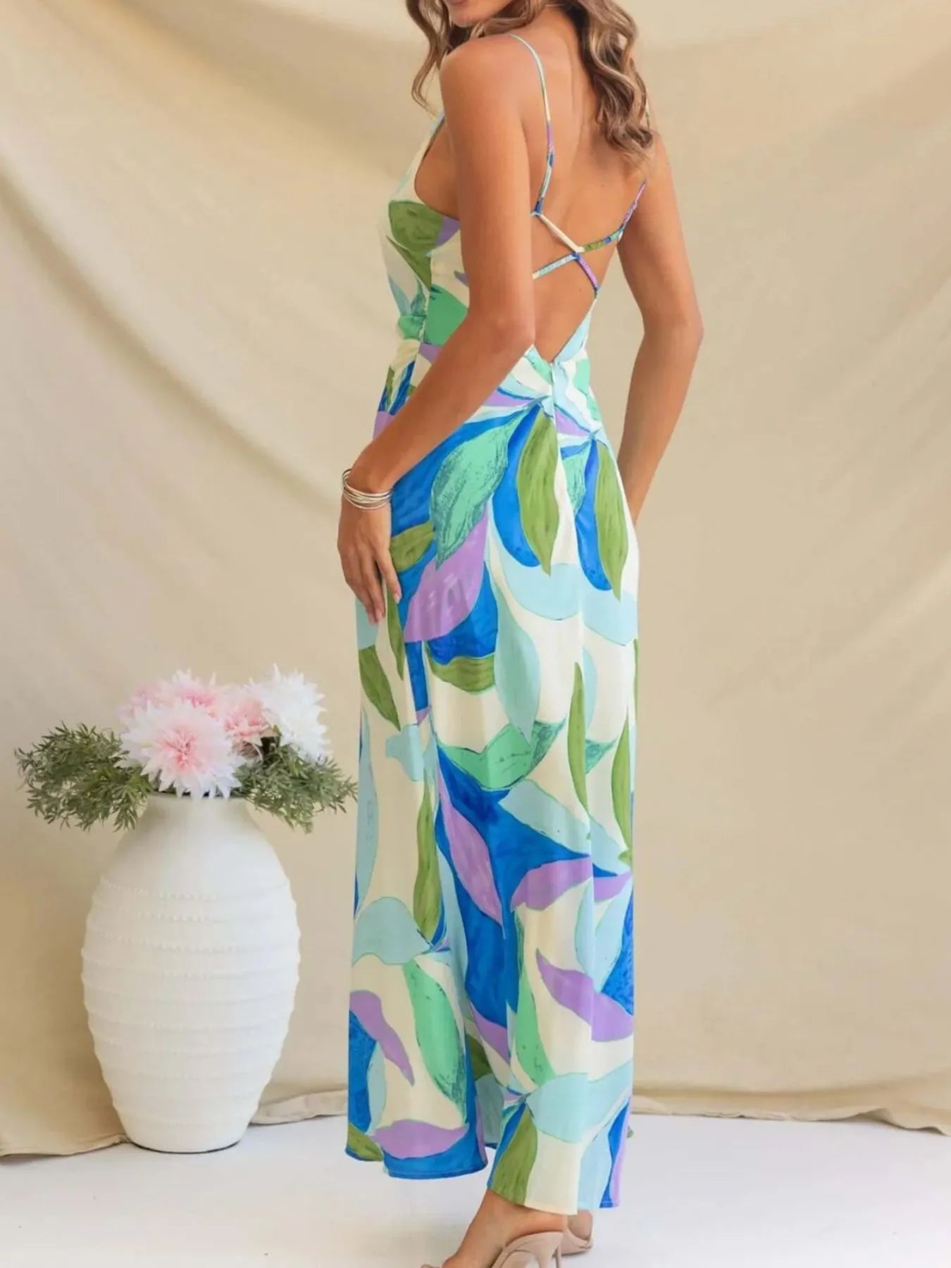 Image of Printed Backless Sleeveless Maxi Dress | Queeble.shop