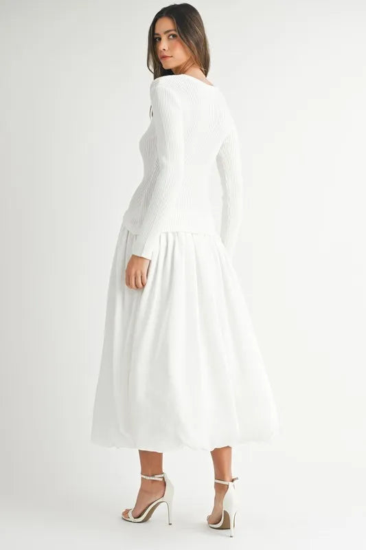 Image of MABLE Ribbed Poplin Mix Midi Sweater Dress | Queeble.shop