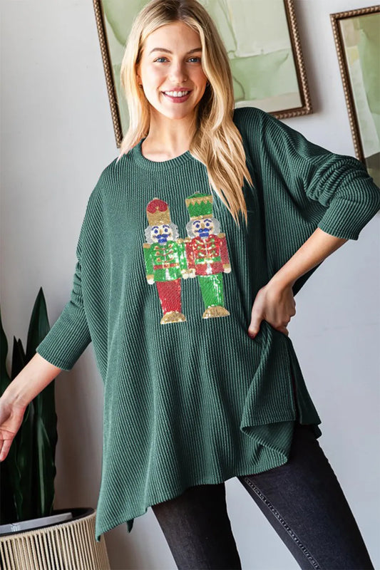 Image of Heimish Sequin Nutcracker Long Sleeve Ribbed Top | Queeble.shop