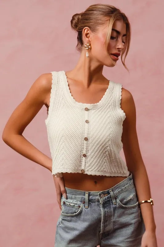 Image of SO ME Chevron Pattern Buttoned Front Lightweight Tank Top | Queeble.shop