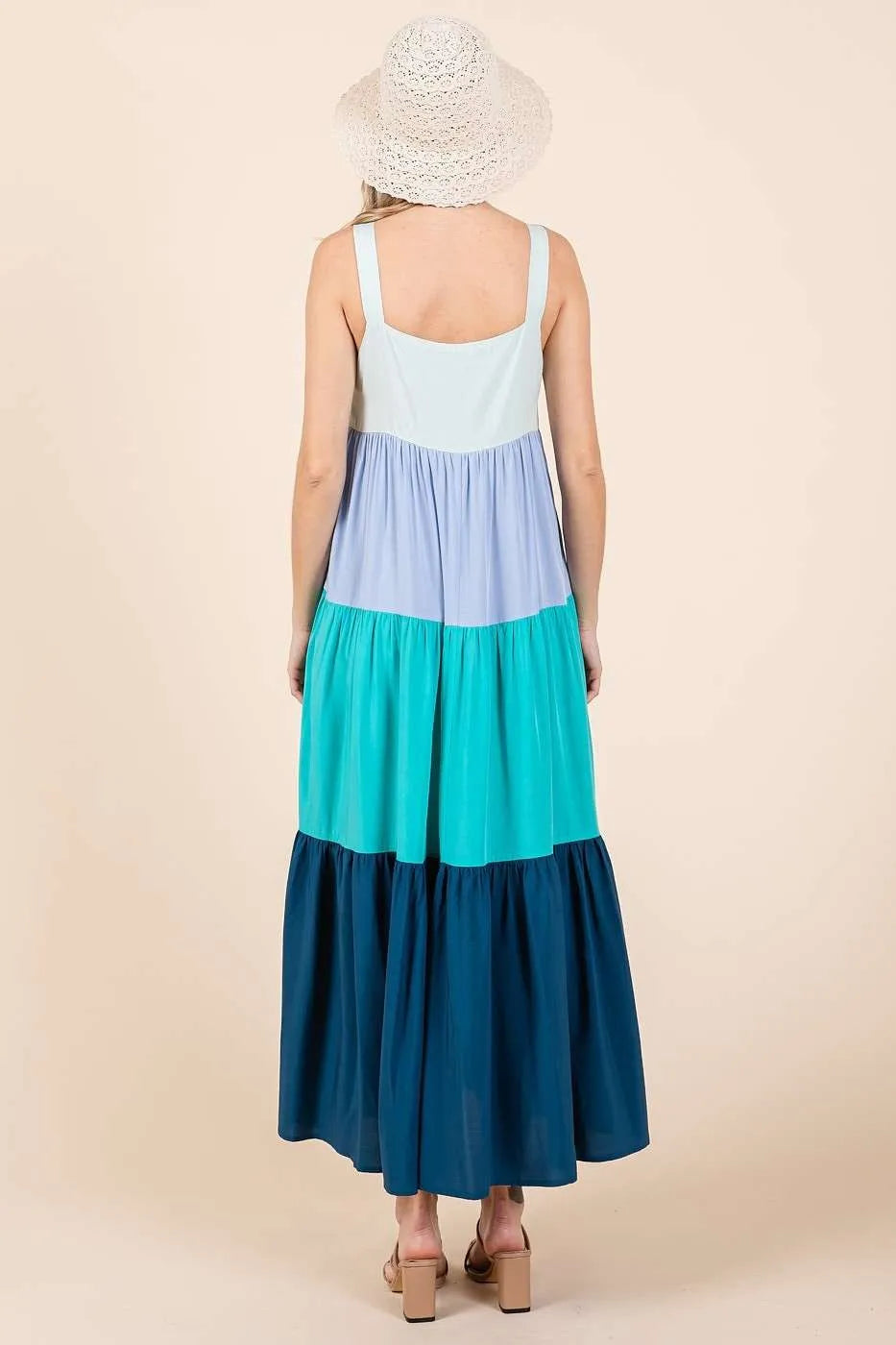 Image of Mittoshop Color Block Tiered Pull-On Maxi Dress | Queeble.shop