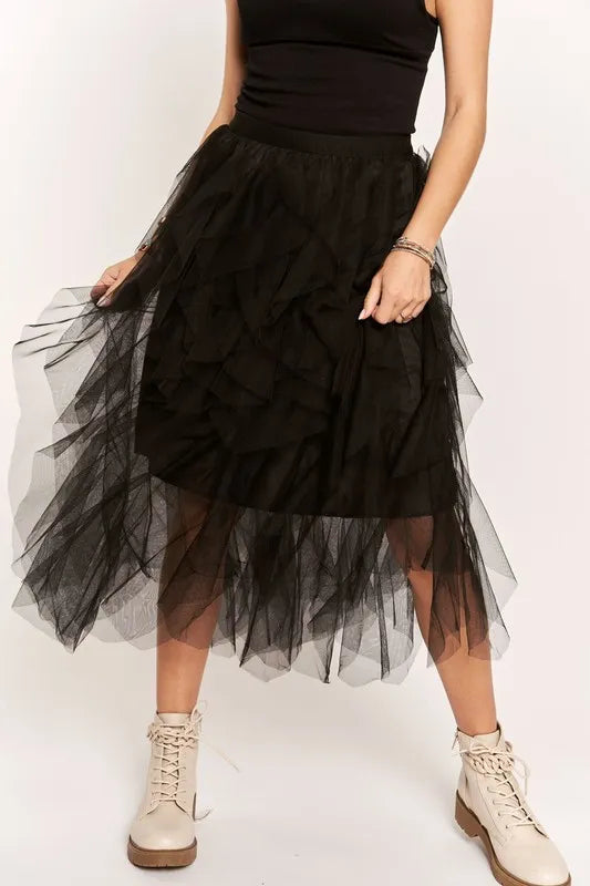Image of ADORA Ruffled Elastic Waist Midi Skirt | Queeble.shop