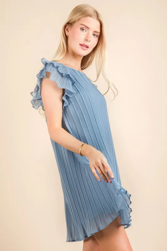 Image of VERY J Plus Size Ruffle Sleeve Pleated Woven Mini Dress | Queeble.shop