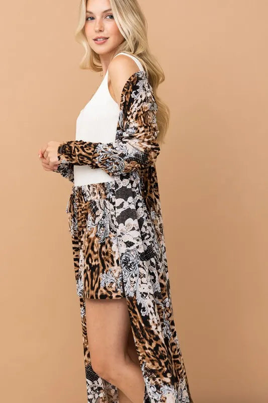 Image of And The Why Animal Print Kimono and Shorts Set | Queeble.shop