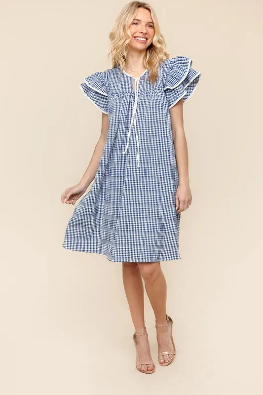 Image of Haptics Double Ruffle Sleeve Dress with Side Pockets | Queeble.shop