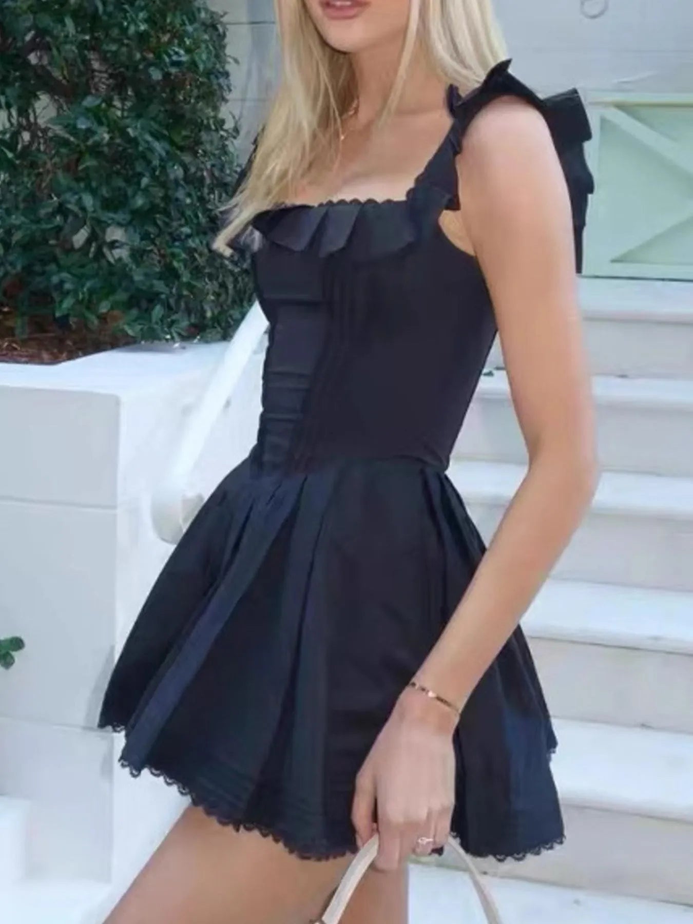 Image of Square Neck Pleated Mini Dress | Queeble.shop