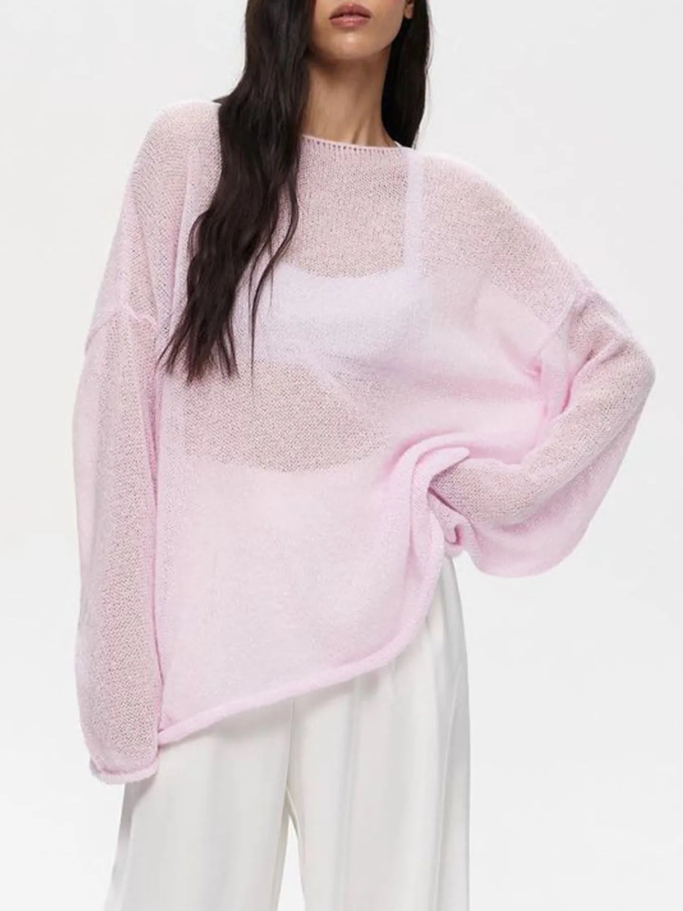 Image of Oversized Drop Shoulder Sheer Knit Top | Queeble.shop