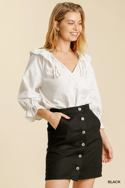 Image of Umgee Linen Blend Button Down Skirt with Pockets | Queeble.shop