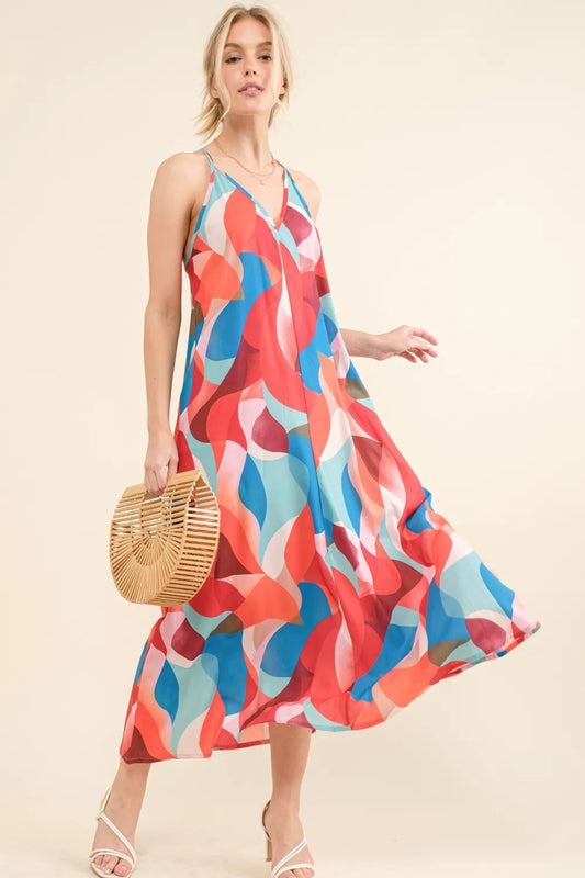 Image of And the Why Printed Crisscross Back Cami Dress | Queeble.shop