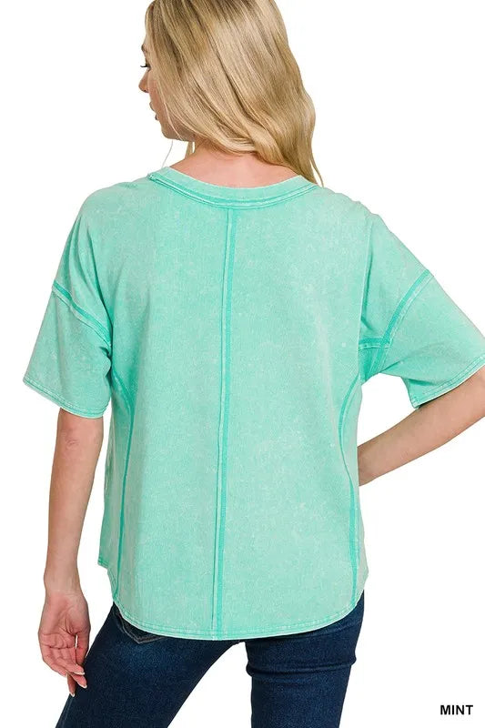 Image of Zenana Acid Washed Short Sleeve Tee & Shorts Set | Queeble.shop