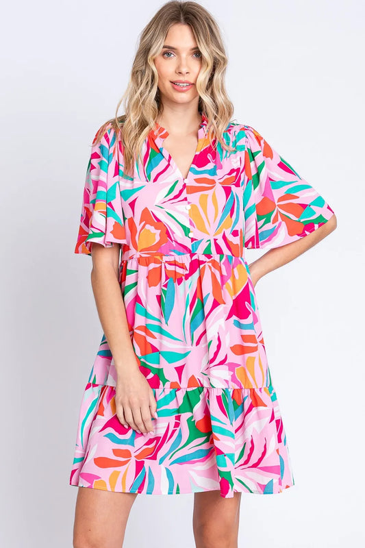 Image of GeeGee Printed Short Sleeve Ruffle Hem Dress | Queeble.shop
