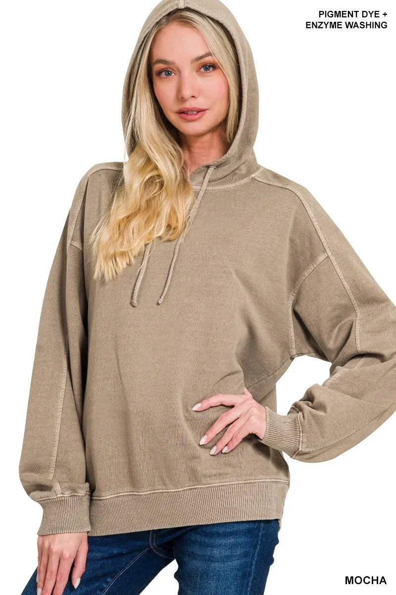 Image of Zenana French Terry Pigment Dye & Enzyme Washing Hoodie | Queeble.shop