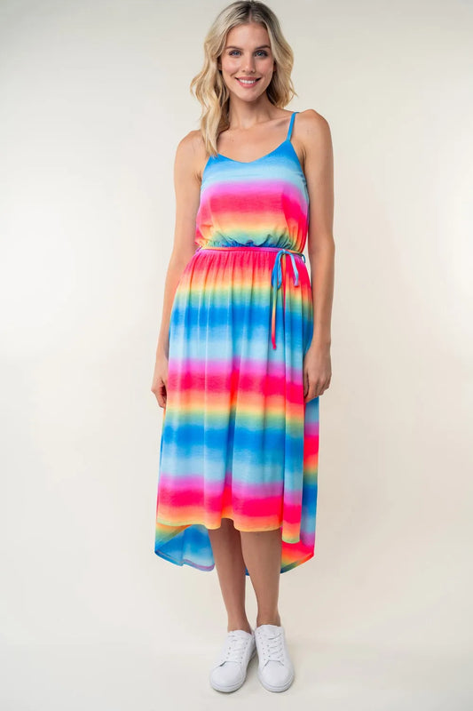 Image of White Birch Full Size Ombre Striped Midi Cami Dress | Queeble.shop