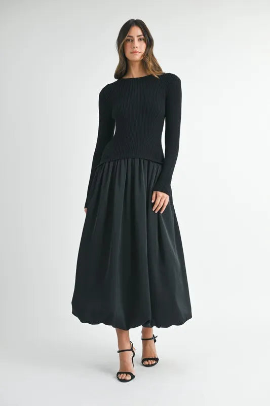 Image of MABLE Ribbed Poplin Mix Midi Sweater Dress | Queeble.shop