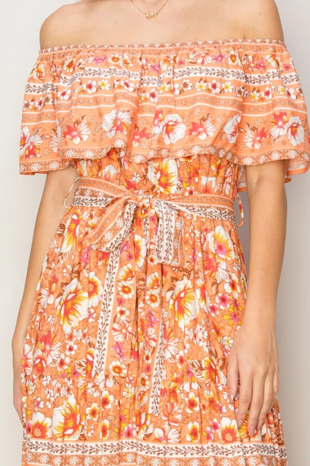 Image of HYFVE Floral Off-Shoulder Tie Front Maxi Dress | Queeble.shop