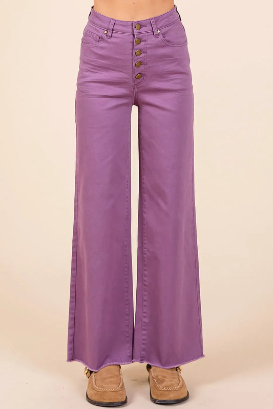 Image of Mittoshop Twill High Waisted Button Fly Wide Leg Pants | Queeble.shop