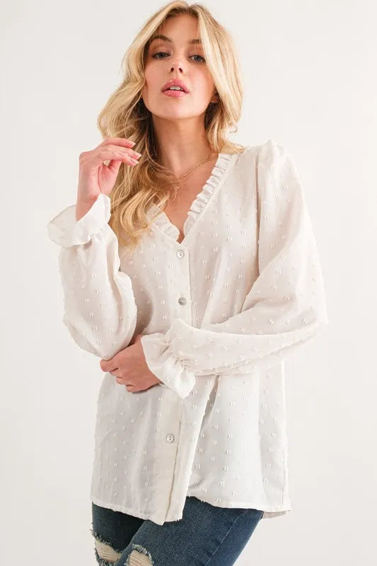 Image of And The Why Polka Dot Ruffle Detailed Blouse Top | Queeble.shop