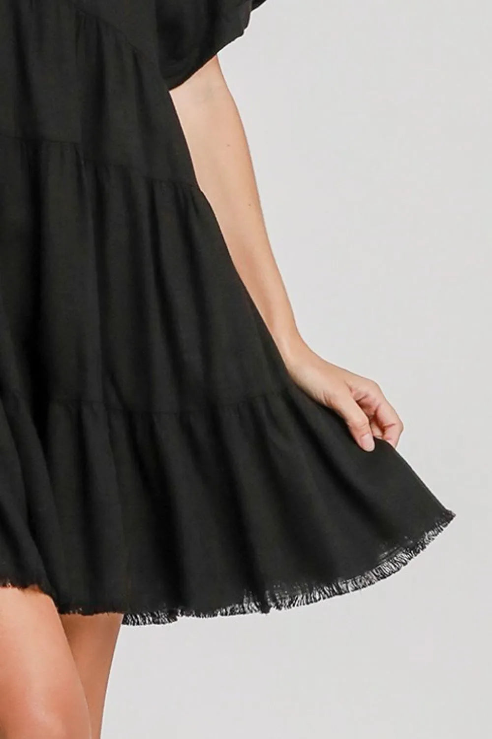 Image of Umgee Full Size Raw Hem Folded Sleeve Tiered Dress Plus Size | Queeble.shop