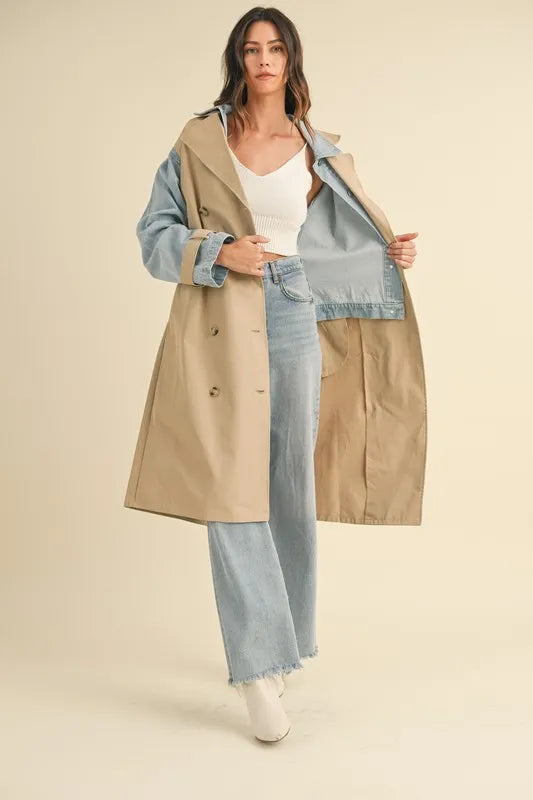 Image of MABLE Layered Look Trench Coat With Denim Jacket | Queeble.shop