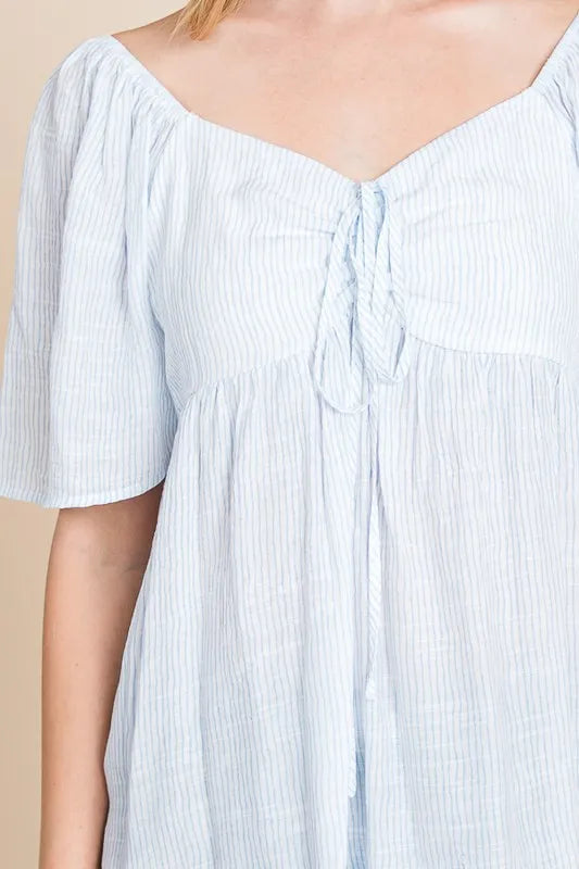 Image of Lime 'N' Chili Thin Striped with Tie Front Babydoll Top | Queeble.shop