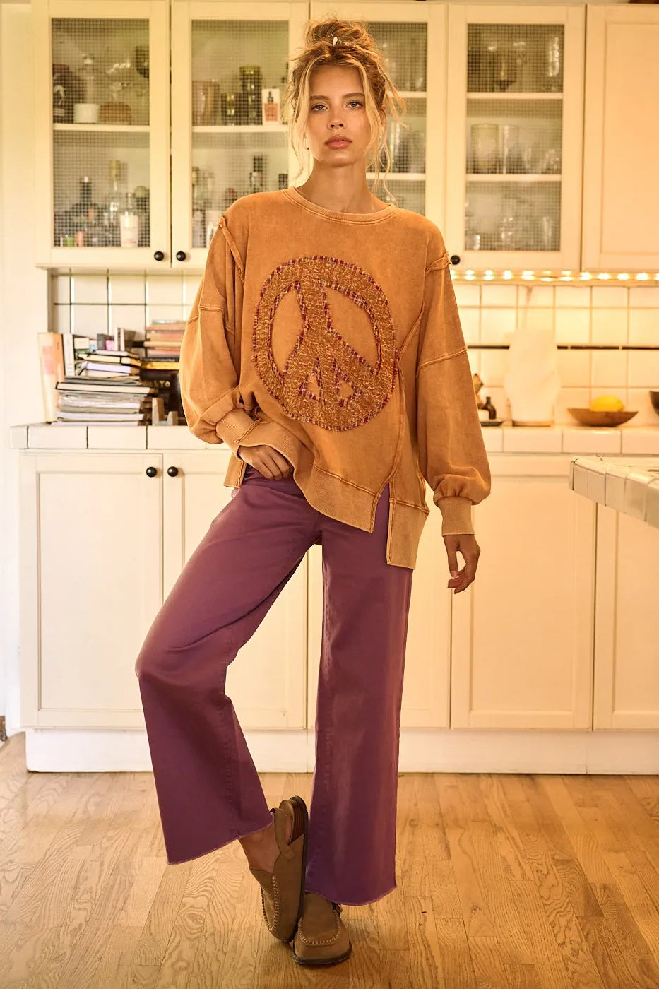 Image of Mittoshop Twill High Waisted Button Fly Wide Leg Pants | Queeble.shop