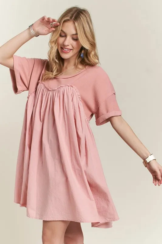 Image of ADORA Round Neck Half Sleeve Babydoll Dress | Queeble.shop
