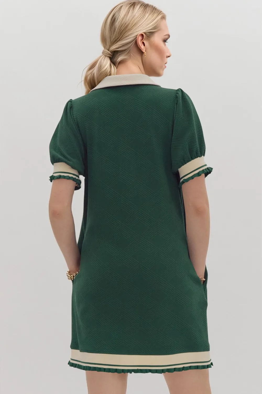 Image of Oh Frill Contrast Trim Johnny Collar Short Sleeve Mini Dress | Queeble.shop