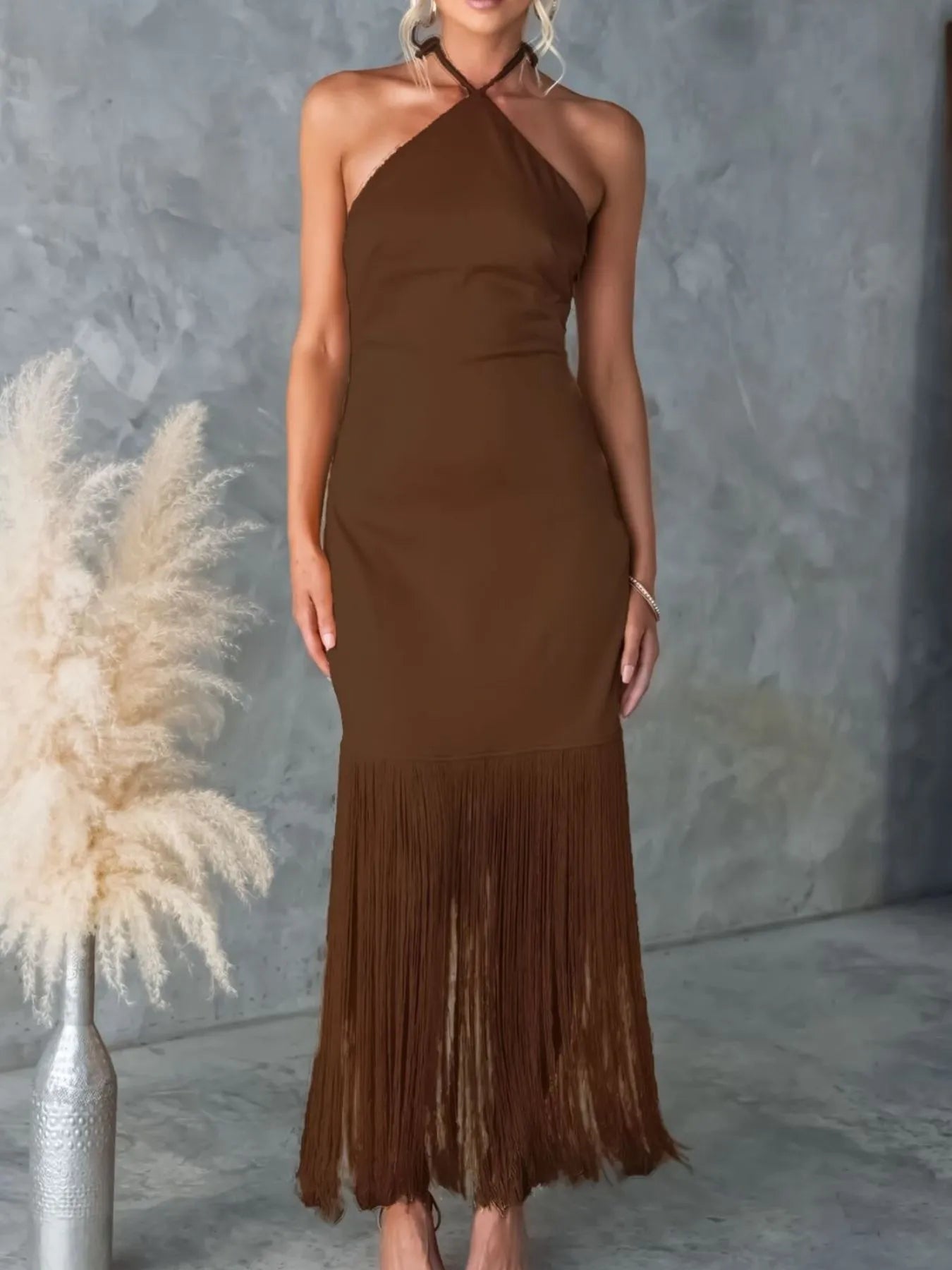 Image of Fringe Halter Neck Dress | Queeble.shop
