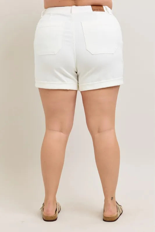 Image of Judy Blue Full Size High Waist Cuff Denim Shorts Plus Size | Queeble.shop