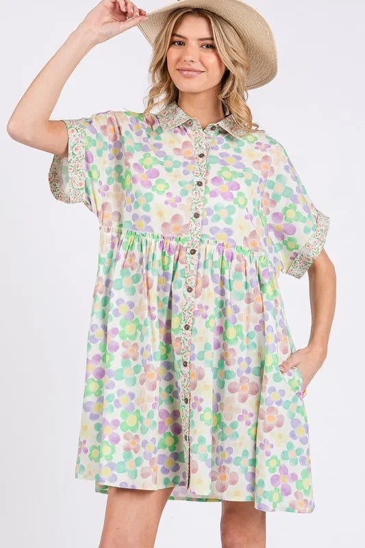Image of SAGE+FIG Floral Babydoll Short Sleeves Dress | Queeble.shop