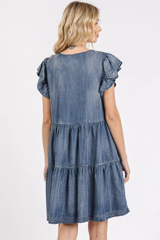 Image of Mittoshop V-Neck Ruffled Cap Sleeve Mini Dress | Queeble.shop