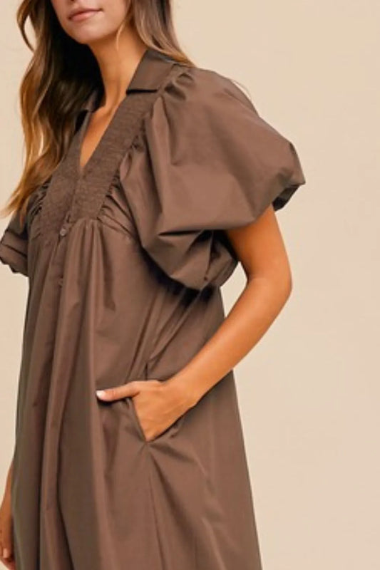 Image of Annie Wear Smocked Puff Sleeve Midi Dress | Queeble.shop