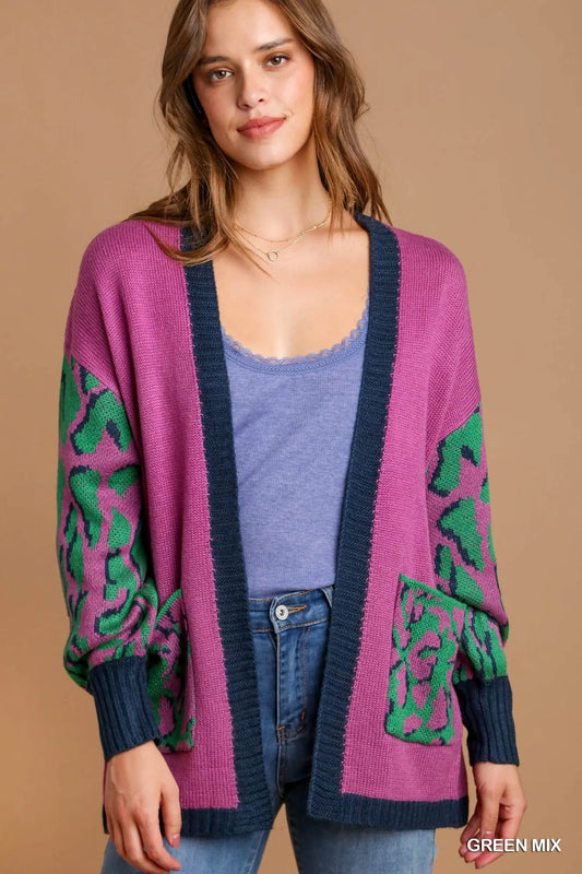 Image of Umgee Animal Print Open Front Sweater Cardigan | Queeble.shop