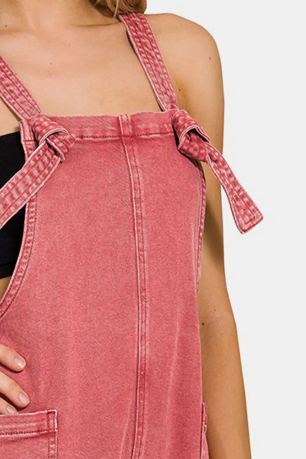 Image of Zenana Washed Knot Strap Rompers | Queeble.shop