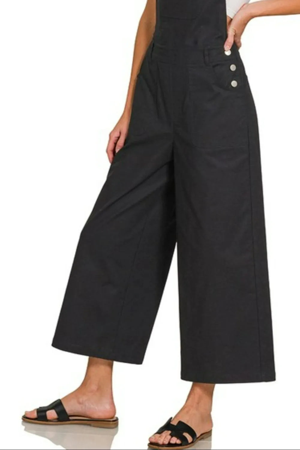 Image of Zenana Woven Spaghetti Strap Overalls | Queeble.shop